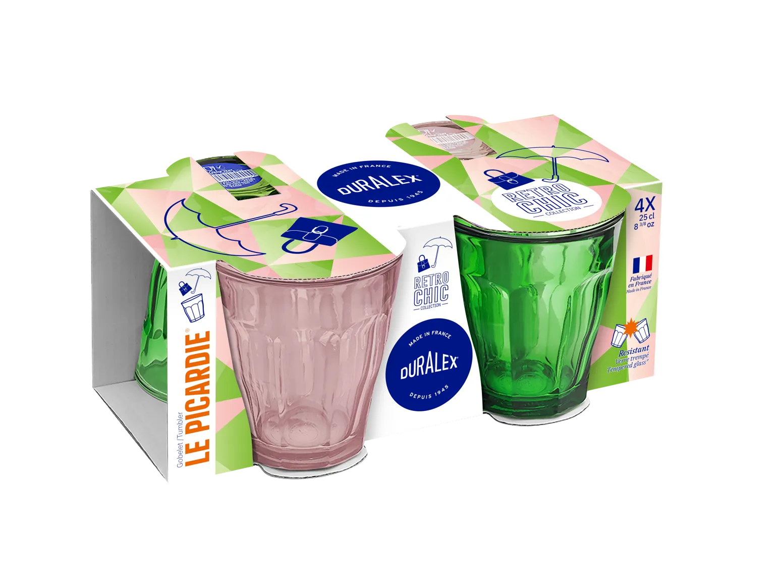 Mixed Color Glass Tumbler Set (Green & Blush) 8.375oz - Set of 4